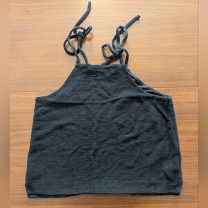 Madewell Black Textured Crop High Neck Tie Straps Tank Top Size Large Pre Owned